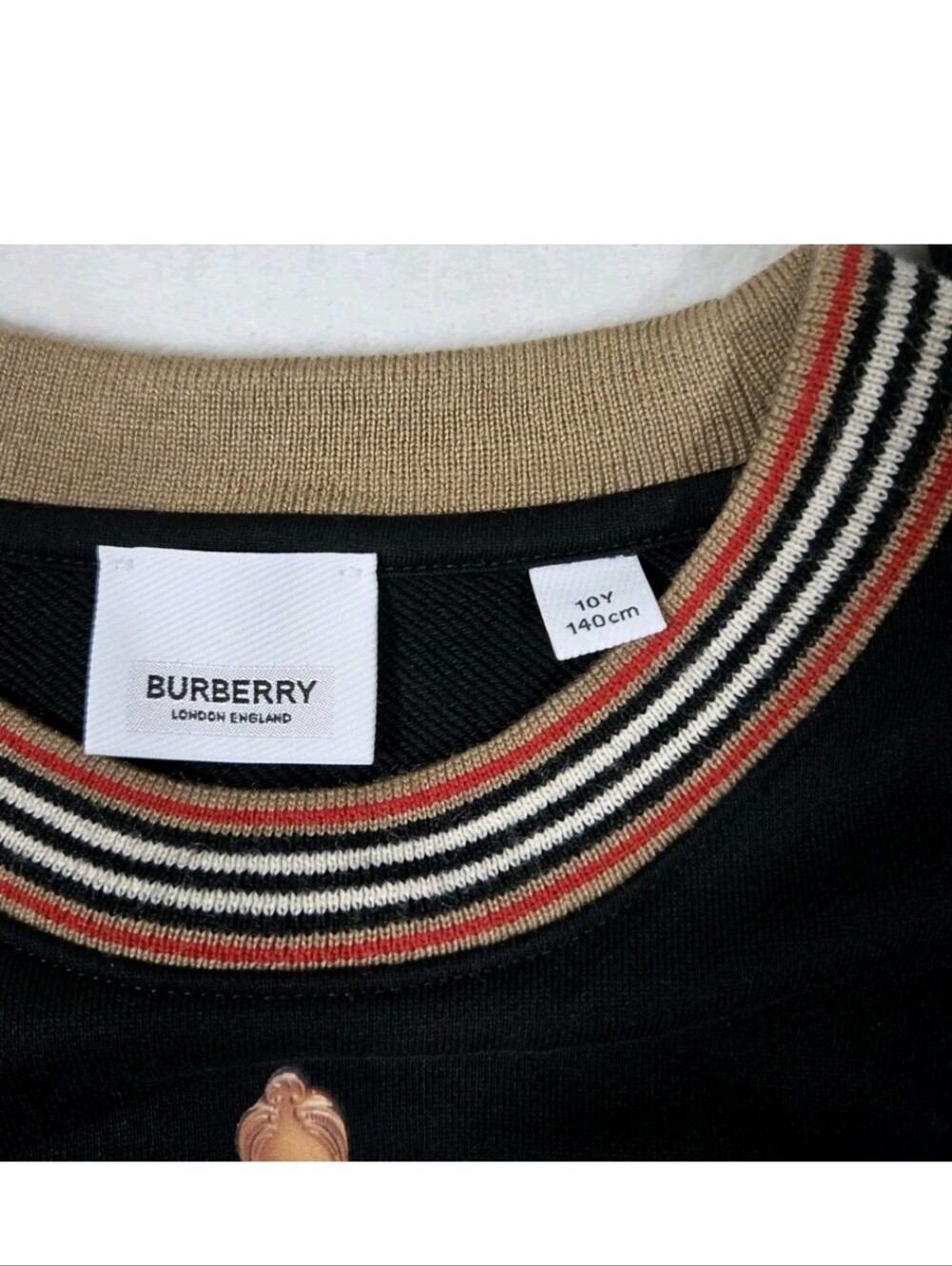 Burberry Black Crewneck Sweater with Cake Graphic and Striped Collar - Picture 3 of 8